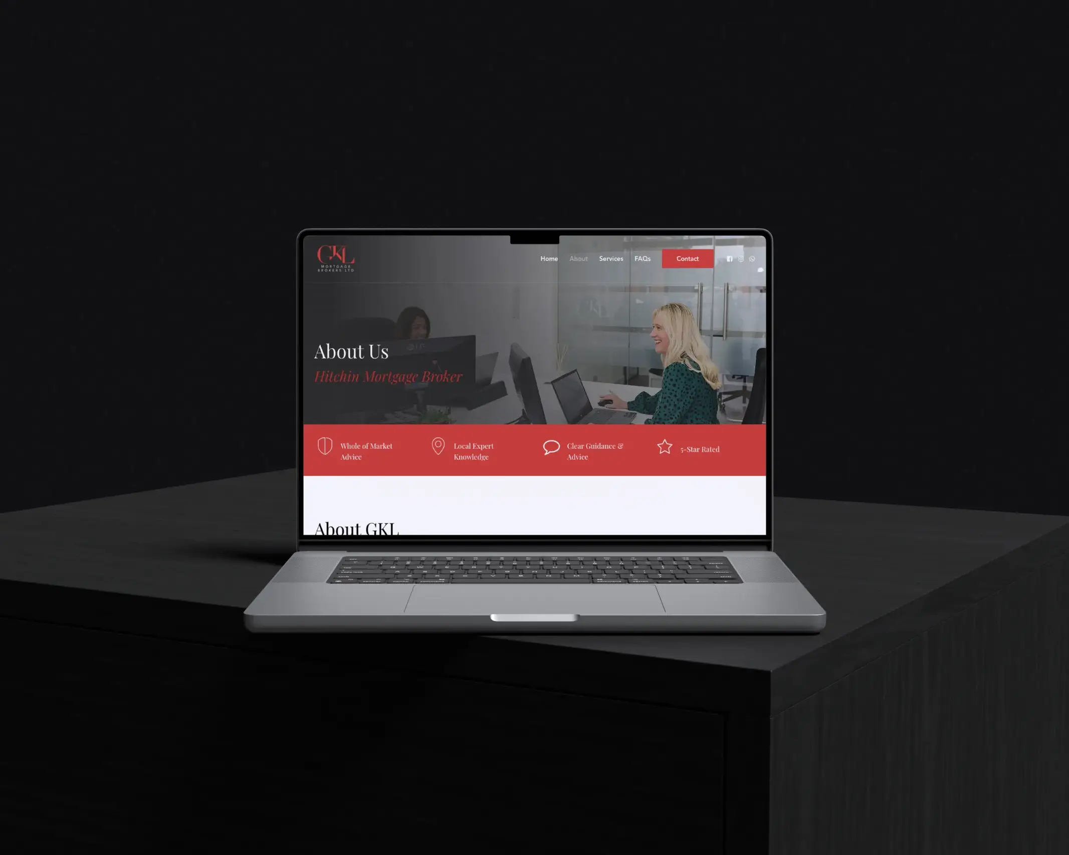 GLK Mortgage Brokers new website shown on a laptop screen