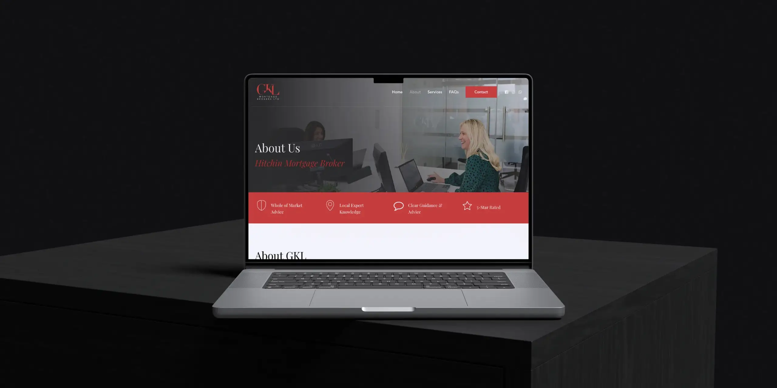 GLK Mortgage Brokers new website shown on a laptop screen